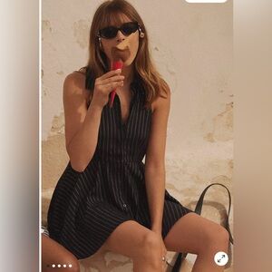 Black Striped Sleeveless Dress with Shorts